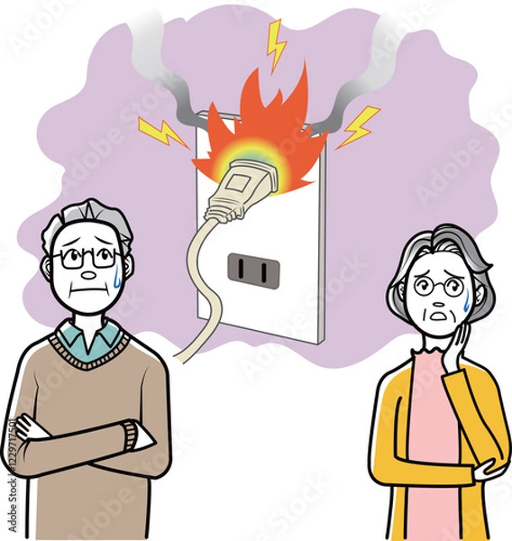 Obraz コンセントのショートが火災原因になるのを心配する夫婦