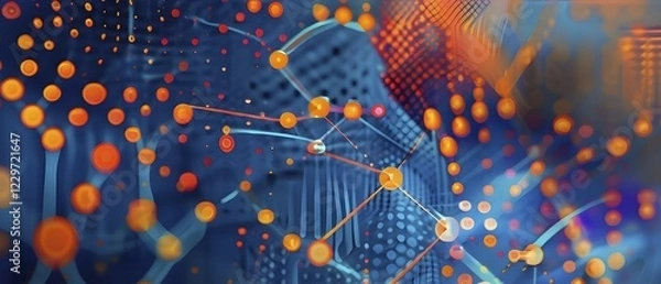 Fototapeta Symbol for artificial intelligence, lines, dots and pattern, vibrant blue and orange hues, abstract wallpaper illustration, AI generated