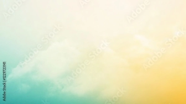 Fototapeta Soft pastel sky with clouds, teal and yellow gradient.