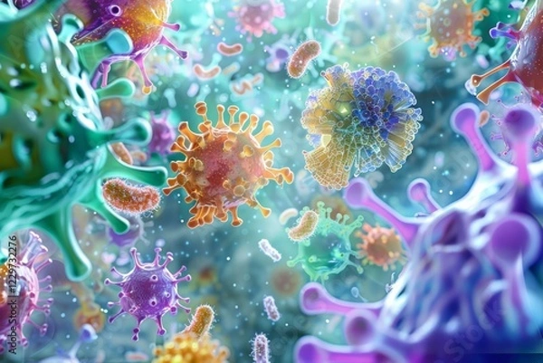 Fototapeta Vibrant molecular world in cosmic hues. Neural network AI generated