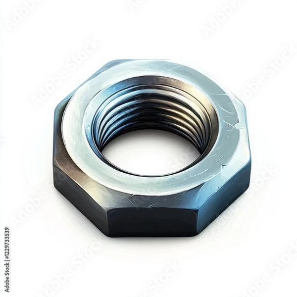 Fototapeta nut threaded onto a bolt, centered on a clean white background