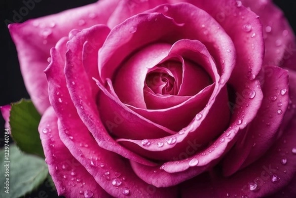 Fototapeta Detailed pink rose with dew on its petals, showing natural beauty and vibrant color, AI generated