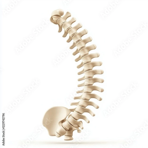 Fototapeta human spine with detailed vertebrae and a natural curve, isolated on a clean white background