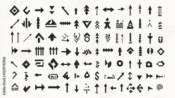 Fototapeta Minimalistic Black Arrow Icons Set Featuring Diverse Shapes and Directions for Modern Design Applications