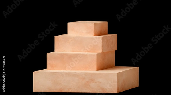 Fototapeta Peach cubes display, studio shot, black backdrop, product presentation