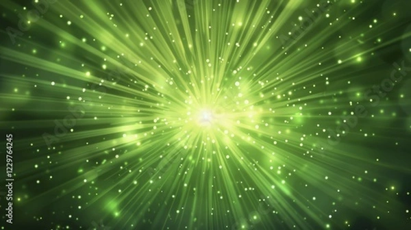 Fototapeta Intense abstract of a green light explosion with bursting particles, AI generated