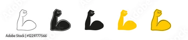 Fototapeta Flexing arm set icon. Power and strong muscle biceps icons. Vector isolated