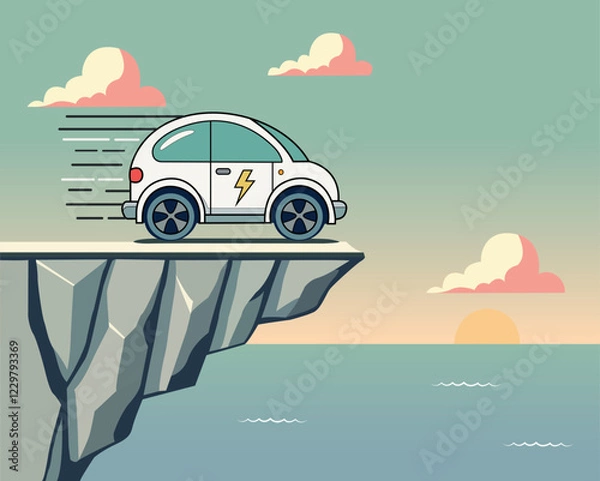 Fototapeta Vector image representing the commercial failure of electric cars. Car manufacturers are not selling and are going to the abyss.