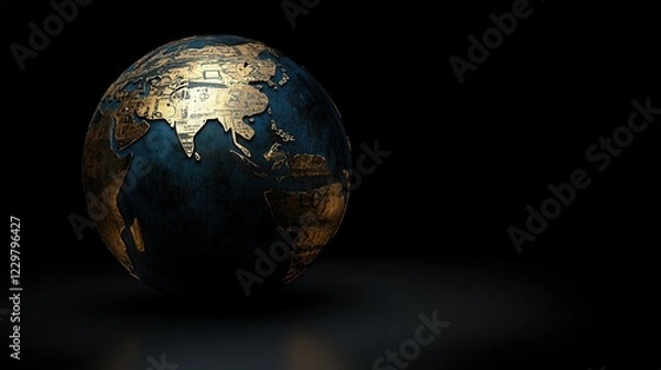 Fototapeta 3D Globe with Glowing Pathways and Currency Symbols on Isolated Background
