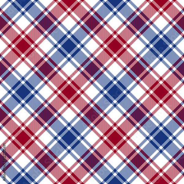 Fototapeta Red blue white diagonal check texture seamless pattern
