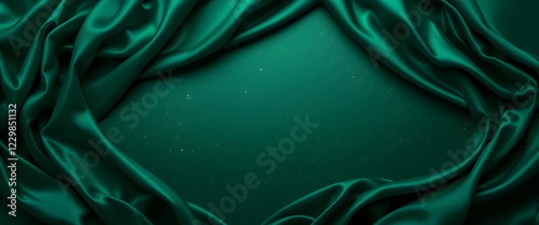 Fototapeta Dark emerald green silk satin. Smooth silky fabric. Luxury background with space for design. Flat lay, top view table. Christmas. Banner. Long. Wide. Panoramic. Template