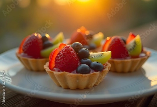 Fototapeta Mini Fruit Tarts with Kiwi and Berries