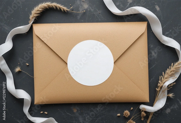 Fototapeta 편지봉투 원형 스티커 디자인 목업