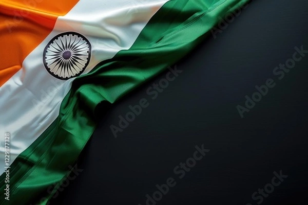 Obraz Photo of Indian flag on black background, top view with copy space concept for India holiday and national day celebration.