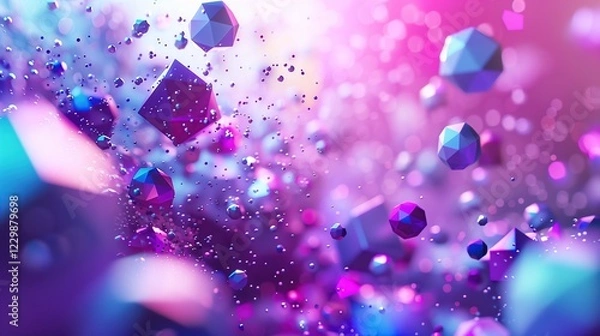 Fototapeta Minimalist 3D design of purple and blue floating objects with glossy and dynamic effects. Great for tech presentations, creative marketing, or posters.