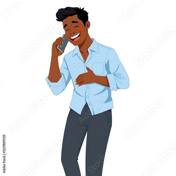 Obraz illustration of a man standing on the phone with a happy expression, generative ai