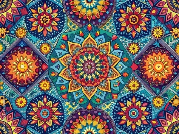 Fototapeta Aerial Drone View Abstract Hand-Drawn Pattern, Geometric Shapes, Colorful Design, Texture Background