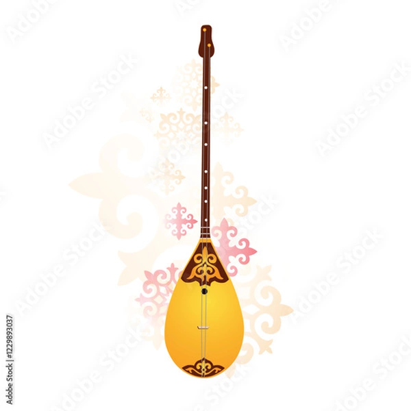Obraz National Kazakh string instrument domra, Nauryz holiday flat ornament template. Vector illustration