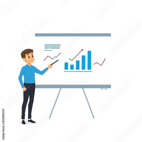 Fototapeta Animated businessman presenting a growth chart. generative ai