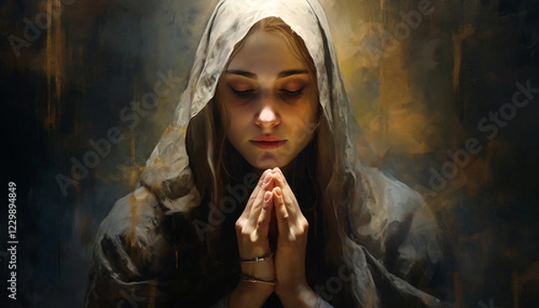 Fototapeta portrait of a young woman in a dark room