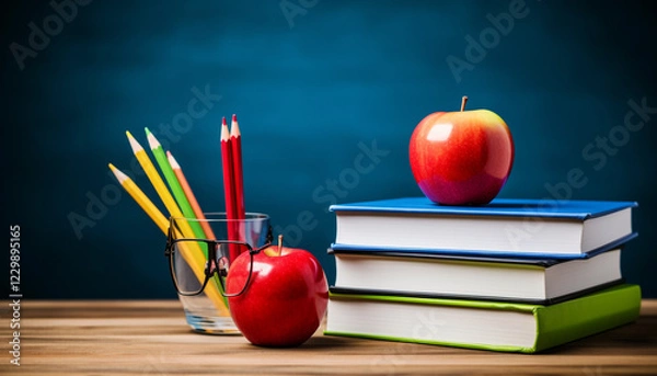 Fototapeta books and apple