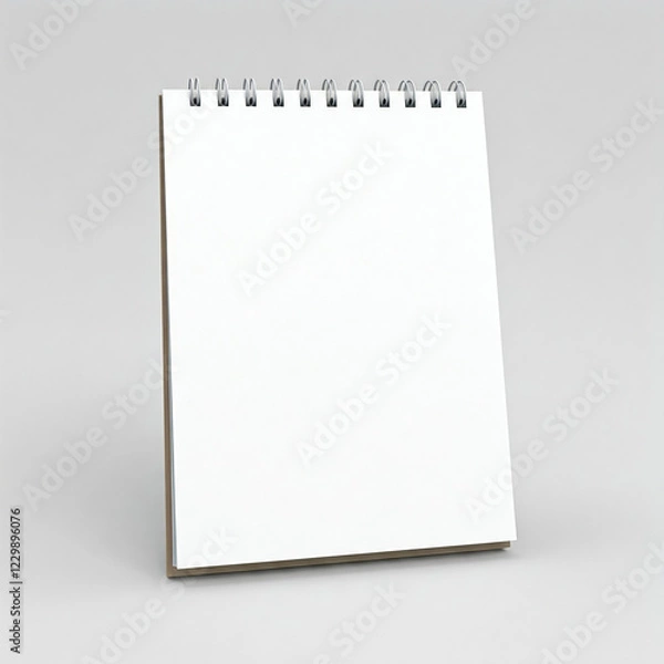 Fototapeta blank white notebook on white background. Blank realistic spiral bound notepad mockup on light grey background.
