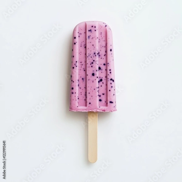 Fototapeta Enriched with vibrant pink and purple hues, the popsicle's surface is adorned with delicate navy blue speckles that add depth to its appearance. 