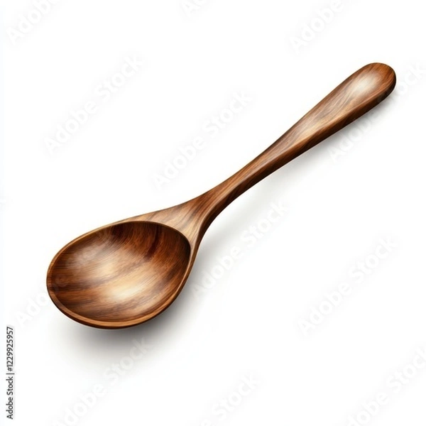 Fototapeta A long wooden spoon with a handle on a white background, detailed illustration, high-resolution, professional photograph. The ultra-high definition picture shows extremely fine details