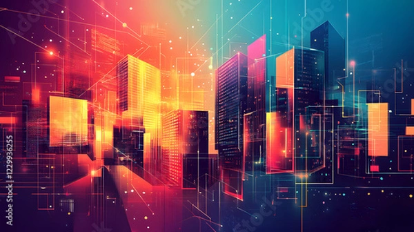 Fototapeta vector, geometric shapes, proptech, real estate, fintech, innovation, digital transformation