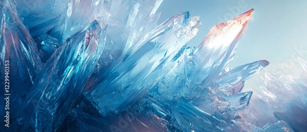 Fototapeta Ultra detailed crystal ice particles with sharp, faceted edges in vibrant blue tones. Close up macro shot capturing the beauty of frozen nature. Abstract winter design.Generative ai