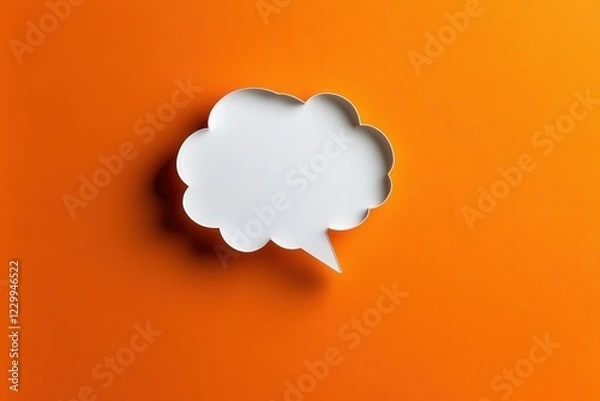 Fototapeta This trendy speech bubble in white contrasts against a warm orange backdrop, symbolizing effective communication in a visually appealing layout.