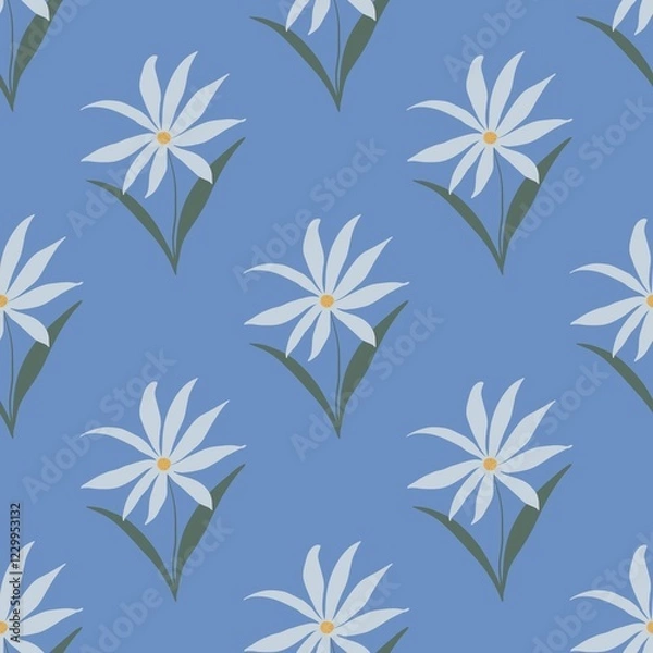 Fototapeta Floral seamless pattern with abstract small flowers, delicate isolated illustration for textile or wallpaper, background or cover, hand drawn print with design elements