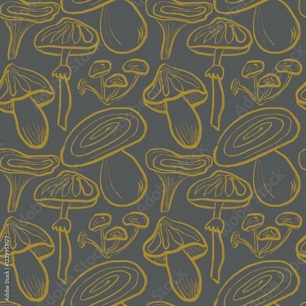 Fototapeta Mushrooms pattern and wallpaper. Designed for textile fabric, cover, wrapping paper. Forest in the autumn.