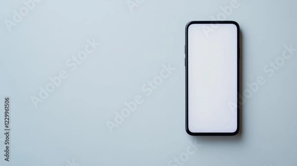 Fototapeta A modern smartphone with a glossy finish placed on a pure white background.