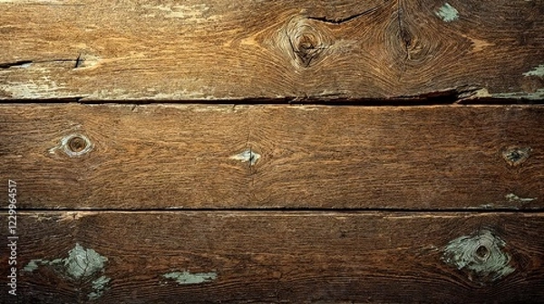 Obraz Old barn wood wall with deep textures and worn-out paint, showcasing natural imperfections and warm vintage tones, ideal for retro-style compositions.