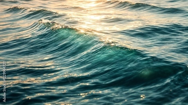 Obraz Serene seascape with gentle waves reflecting soft sunlight, creating a smooth and calming tidewater green background, perfect for elegant wallpapers and digital designs