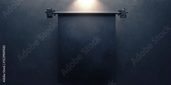Fototapeta Black roll up banner on a grey background with light