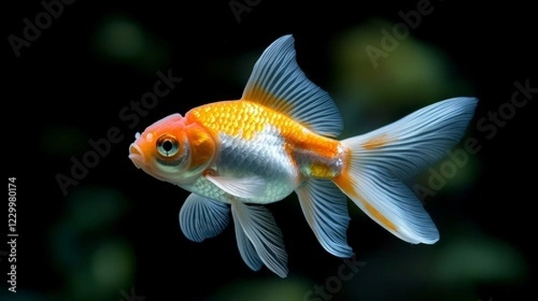 Fototapeta Swimming goldfish displaying vibrant colors in an underwater world aquarium environment close-up view marine life concept