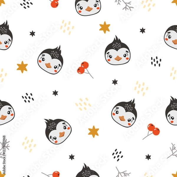 Fototapeta Polar animals pattern, cute arctic animals, kids pattern, polar vector, cartoon, seamless pattern