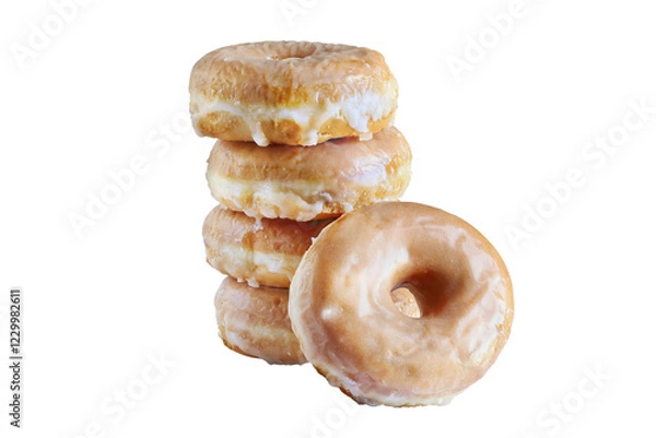 Fototapeta Tall stacked of glazed donuts isolated over a white background with clipping path included..