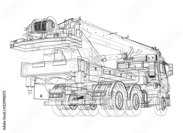 Fototapeta Car crane. Vector rendering of 3d