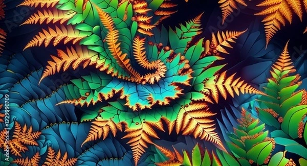 Fototapeta Close up of fern leaves with fractal geometry