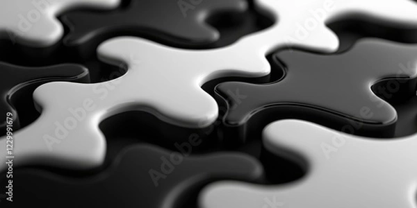 Fototapeta A complex jigsaw puzzle with an artistic and abstract design, featuring futuristic pieces and a modern aesthetic. Perfect for representing strategy, teamwork, or problem-solving concepts.