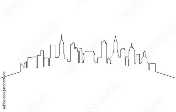 Fototapeta Modern cityscape continuous one line vector drawing. Metropolis architecture panoramic landscape, Cityscape in continuous one line vector drawing. Modern flat line landscape vector.