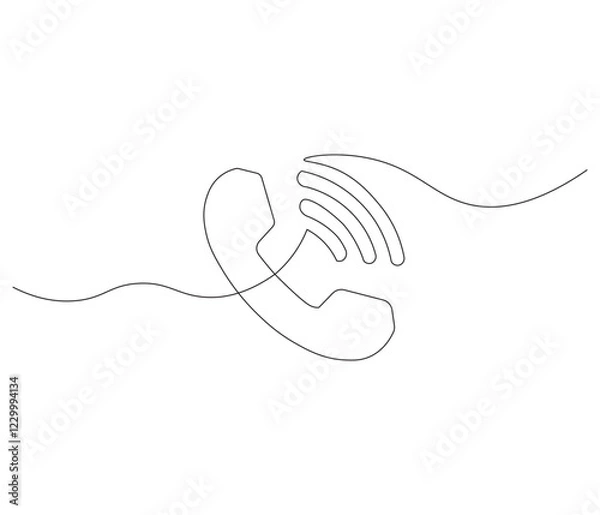 Obraz Telephone handset in one continuous line drawing. Symbol of communication. Telephone in simple linear style. Editable outline illustration