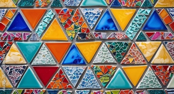 Fototapeta Mosaic tiles with colorful triangular designs