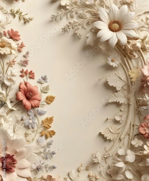 Fototapeta Swirling floral patterns on a cream background ,  bohemian style,  organic shapes,  illustrations