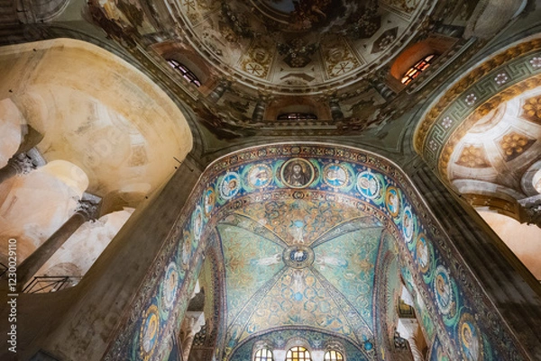 Obraz Interior of an ancient church with intricate mosaics and frescoes