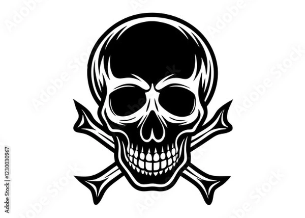 Fototapeta Skull and Crossbones Logo in Bold Tattoo Style with Menacing Grin