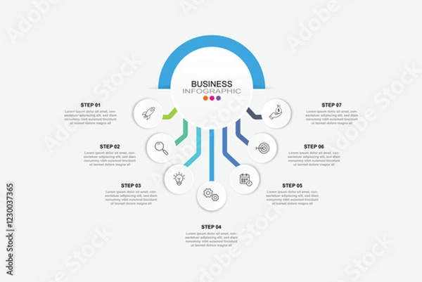 Fototapeta Modern Circular Round Infographic Design Template with 7 options. for your business data. Vector Illustration